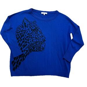 Milly Sweater Black Leopard Face Long Sleeve SZ S Cashmere Wool Oversized